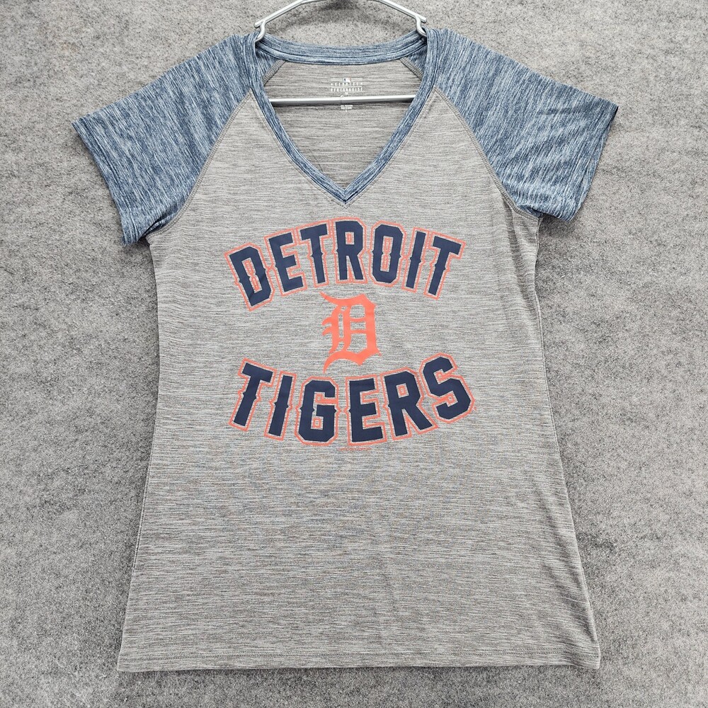 Detroit Tigers Shirt Womens Large Short Sleeve Gray MLB Baseball